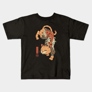 Koi Fish Cat Irezumi Kids T-Shirt